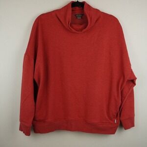 Eddie Bauer Womens Red Cowl Neck Pullover Sweatshirt Fleece Lined Relaxed Size M